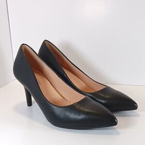Cityclassified Black Heels Pumps High Heel Shoes Faux Leather Classic Size 8.5